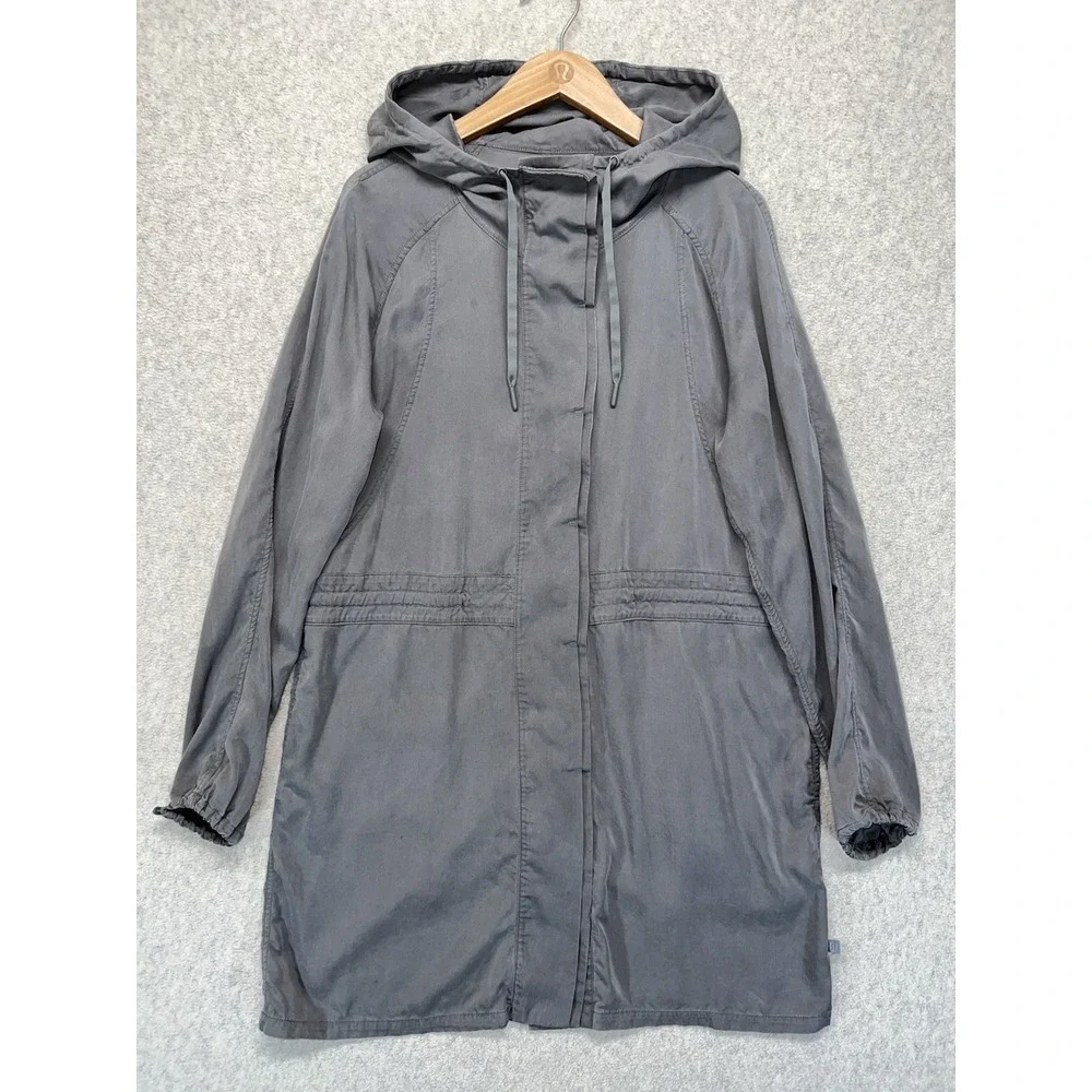 Lululemon Womens Hooded Jacket Gray Longline Lightweight Coat Size 10‎